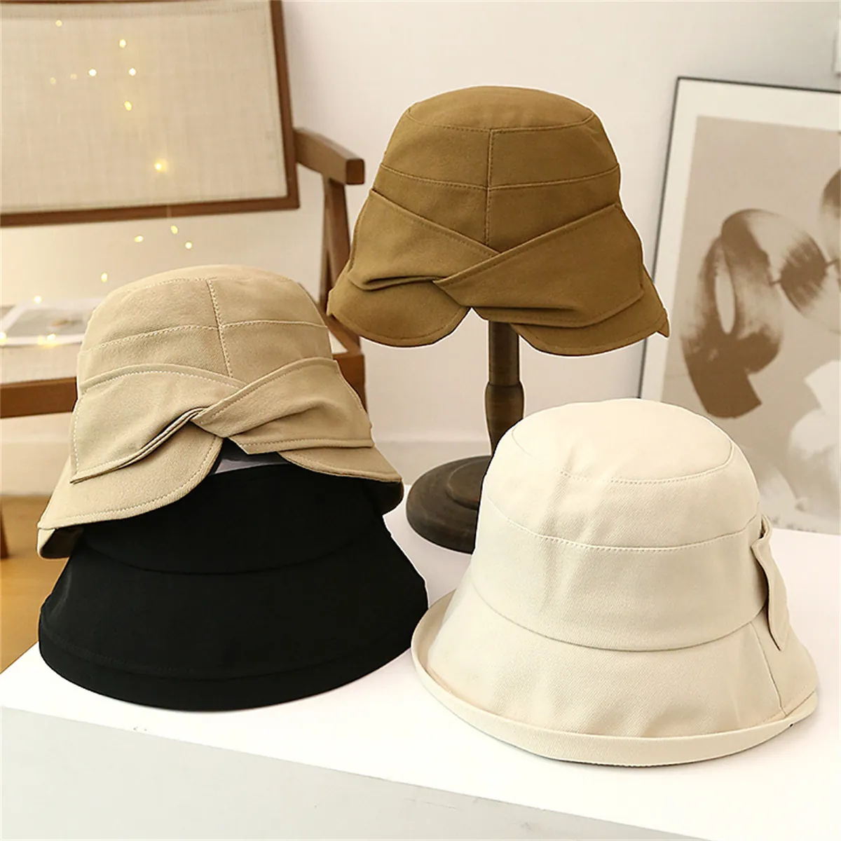 Women Bucket Hat Wide Brim Bowtie Sun Protection Japanese Style Leisure Elegant Summer Sunshade Polyester