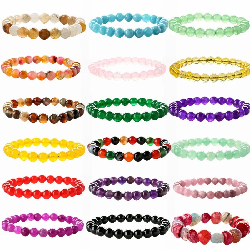 Naturstein Perlenarmband Handgefertigt Achat Amethyst Rosenquarz Kristall Heilung Stretch Schmuck Damen Herren Geschenk