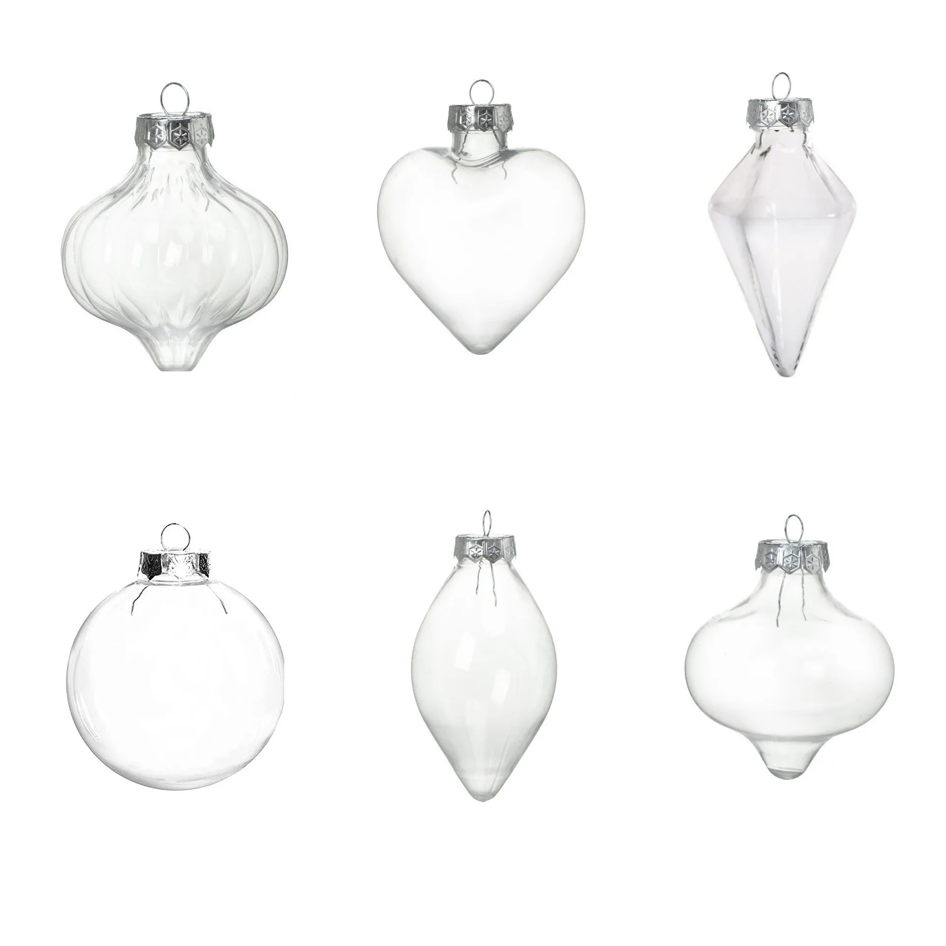 Décorations De Noël Transparentes Plastique Suspendues Pour Arbre Avec Capuchons Métalliques Argentés Formes Irrégulières