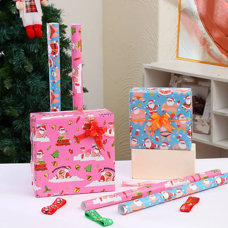 Funny Christmas Santa Claus Gift Wrapping Paper Novelty Gag Naughty Holiday Gift Wrap Art Paper Colorful