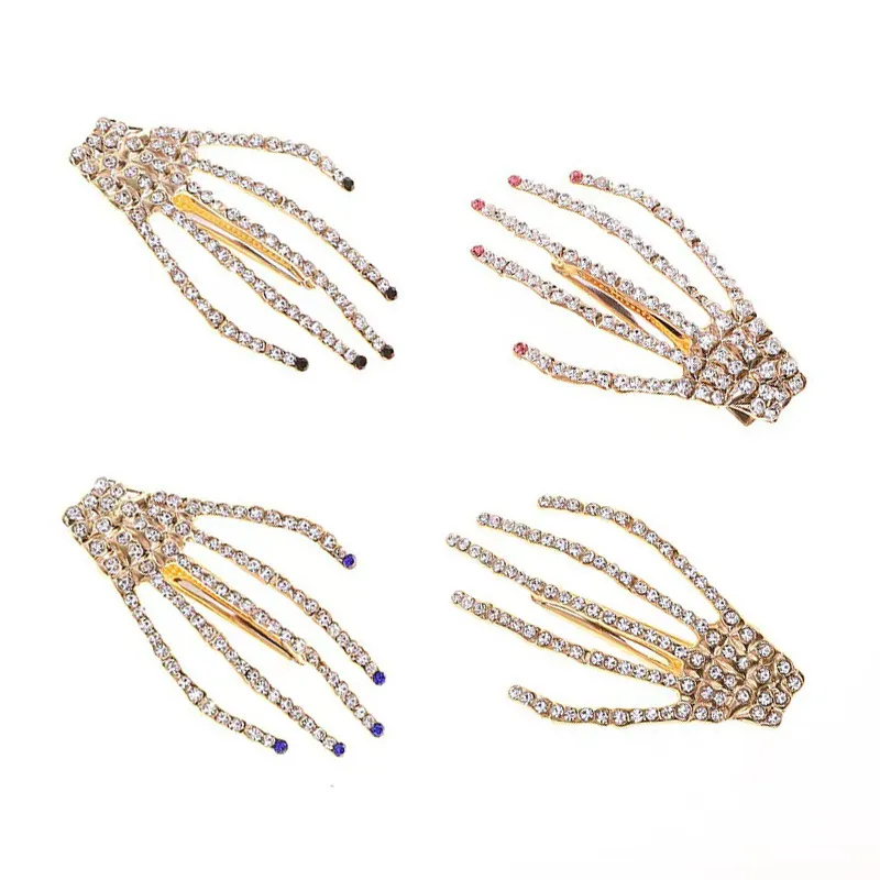 Barrettes À Cheveux Main De Squelette Alliage Strass Griffe De Fantôme Gothique Punk Accessoire De Fête Femmes