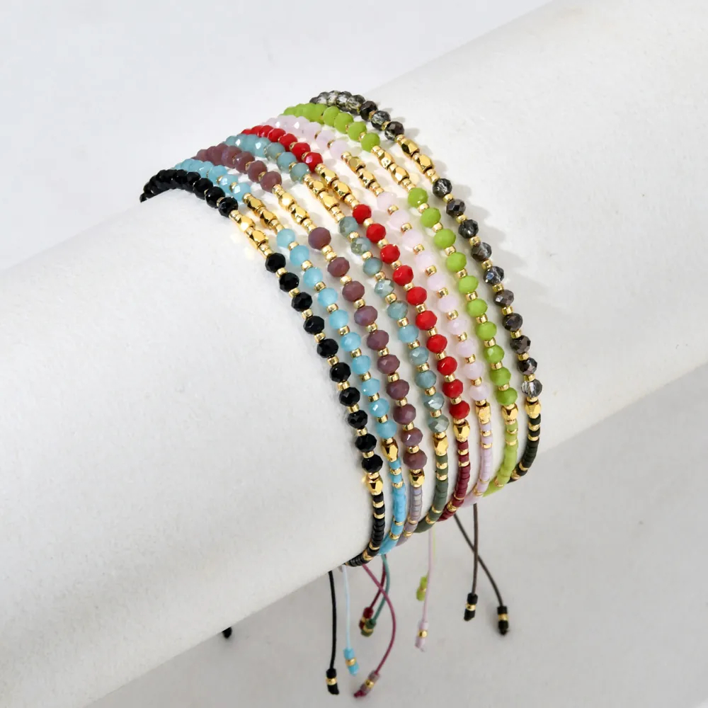 Böhmisches Kristallglas Perlenarmband Mit Metall Abstandsperlen Verstellbare Schnur Handgefertigter Schmuck Für Damen