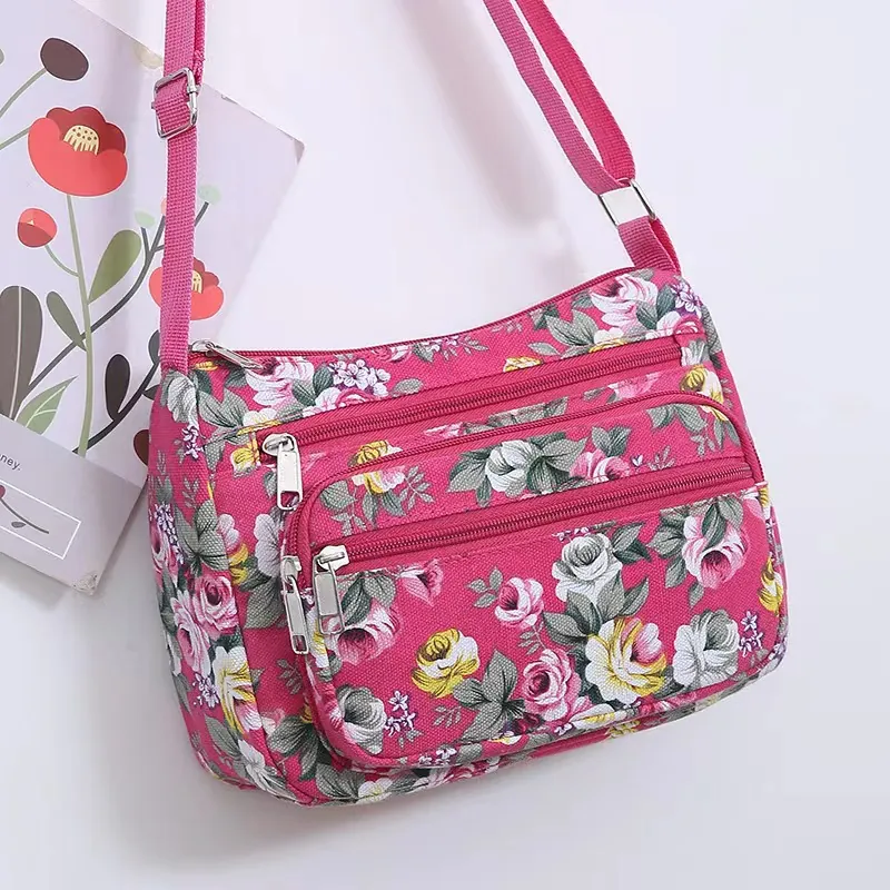 Crossbodytas Met Bloemenprint Voor Dames Oxford Stof Schoudertas Met Meerdere Zakken Casual Licht Mode