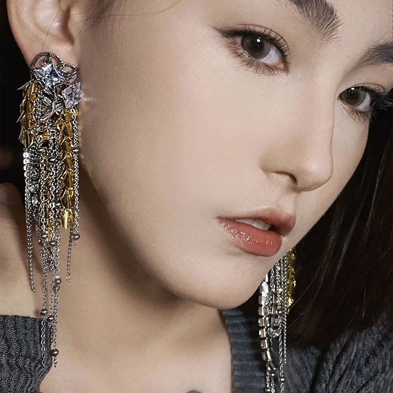 Luxury Alloy Wheat Spike Tassel Dangle Earrings For Women Vintage Gold Silver Rhinestone Rose Drop Earrings 925 Silver Post Jewelry