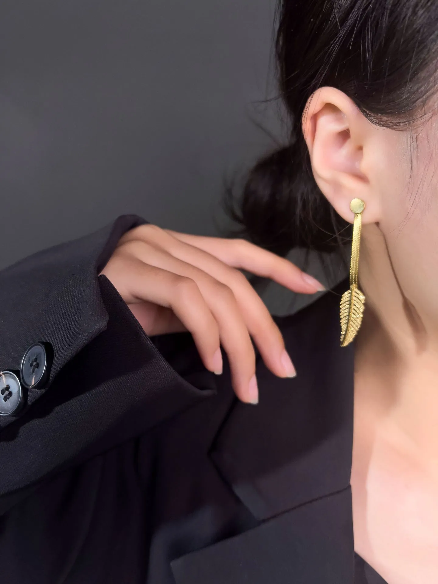 Feather Tassel Earrings Titanium Steel Gold Plated Long Leaf Pendant Elegant Jewelry For Women