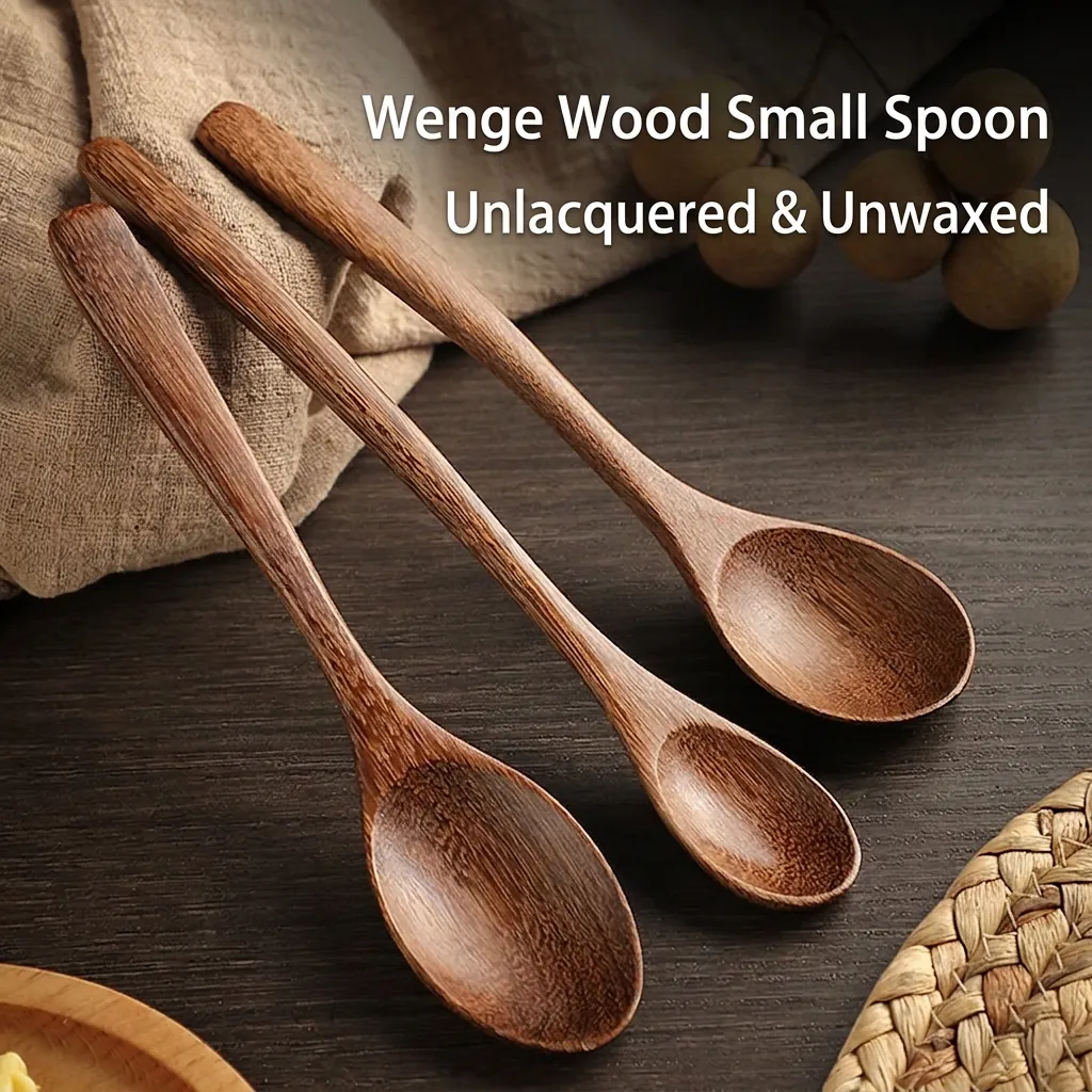 Wooden Spoon Natural Wenge Long Handle Soup Tablespoon Stirring Honey Coffee Kitchen Cooking Utensil Heat Resistant Handcrafted Eco-Friendly