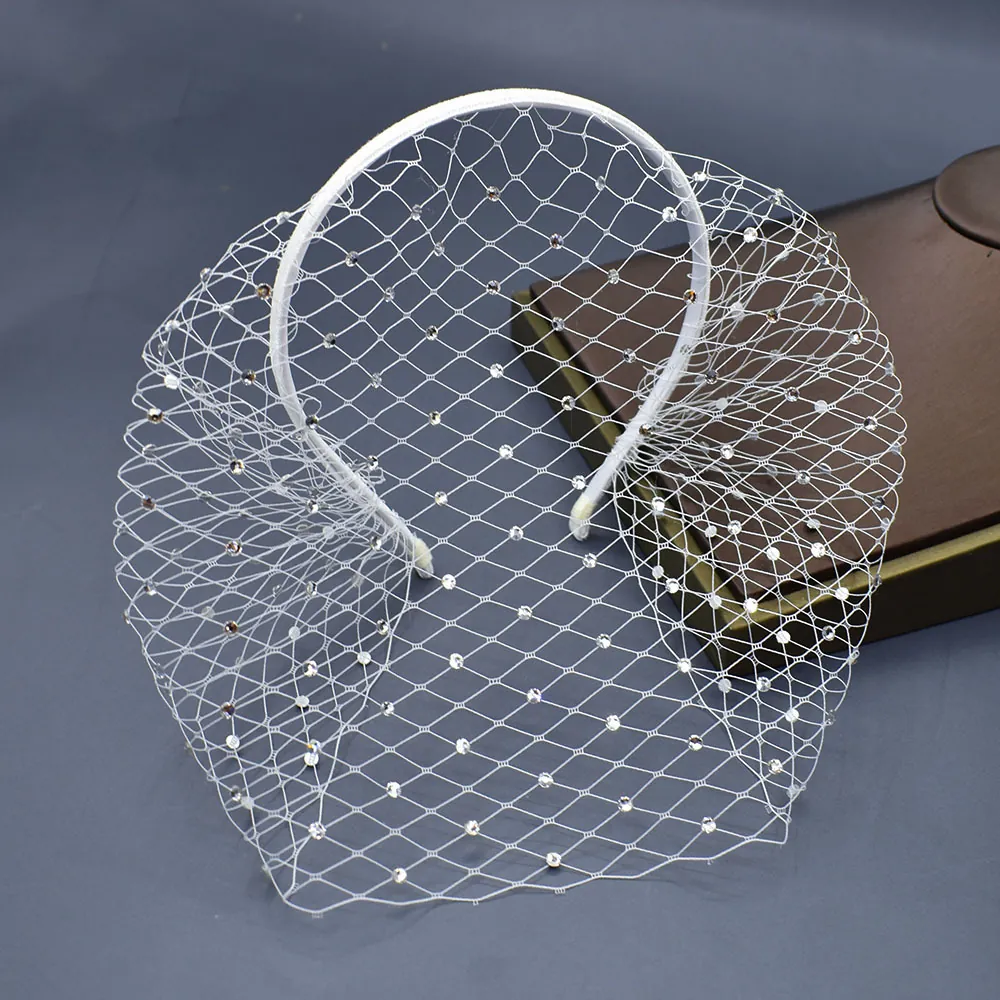 Rhinestone Birdcage Veil Headband Mesh Net Fascinator Wedding Party Retro Headwear For Women