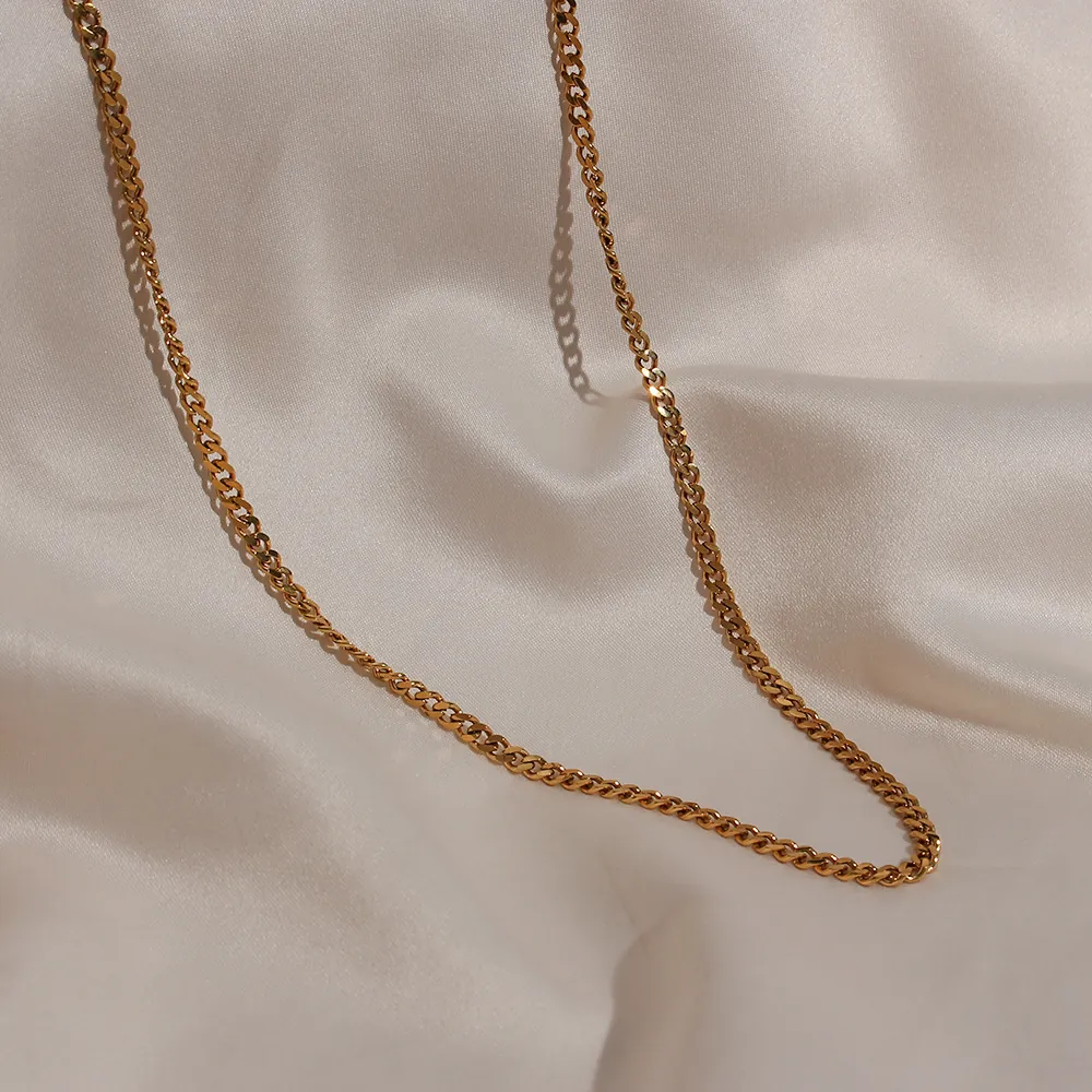 Collana A Catena Cuban Link Sottile Di Moda Acciaio Inossidabile Placcato Oro 18K Gioielli Minimalisti Per Donna