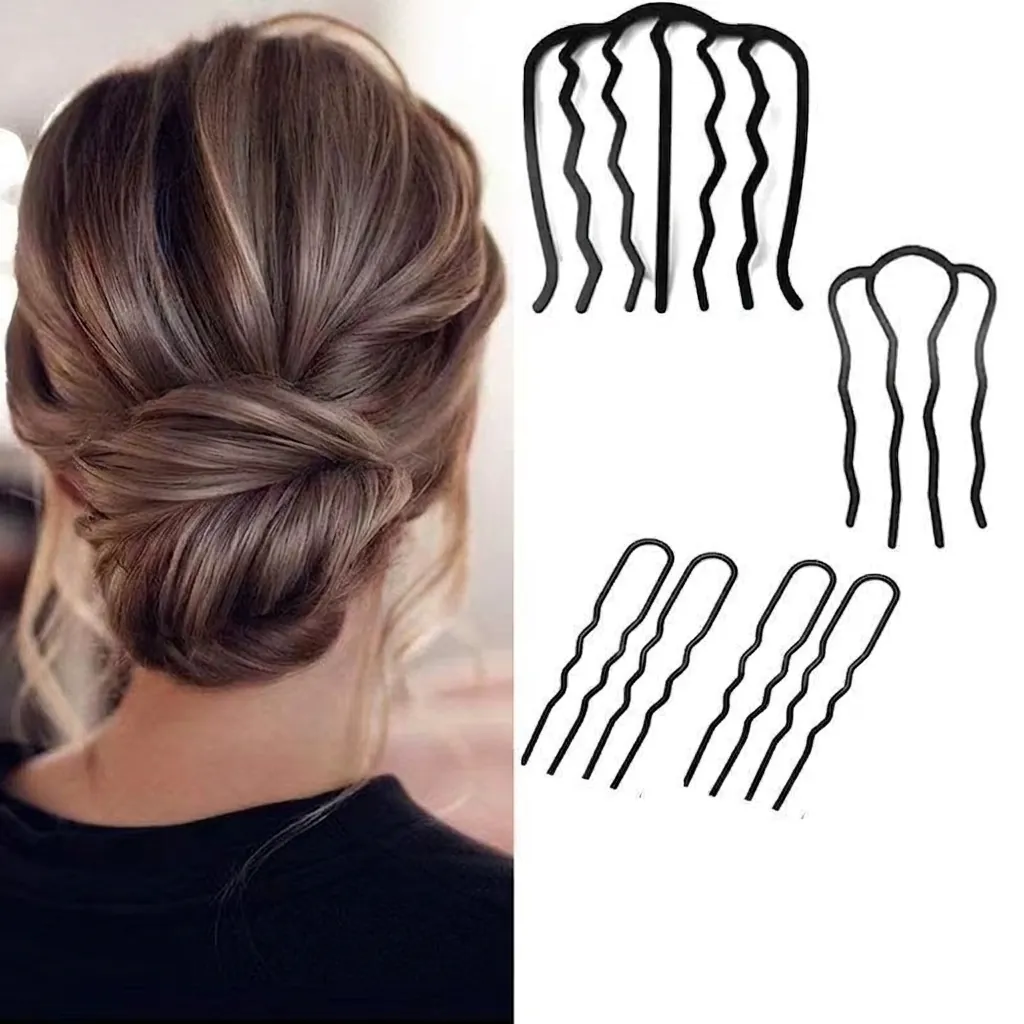 Peigne À Cheveux Insert Forme U Fourche À Cheveux Dents Ondulées Outil Coiffure Chignon Noir Métal Plastique Femmes