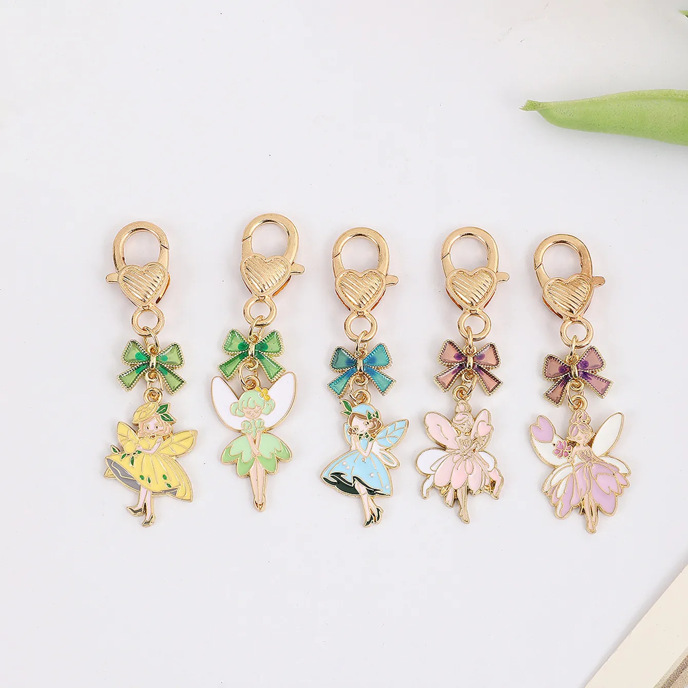 Fairy Elf Keychain Alloy Enamel Pendant Heart Lobster Clasp Bow Charm Bag Decoration