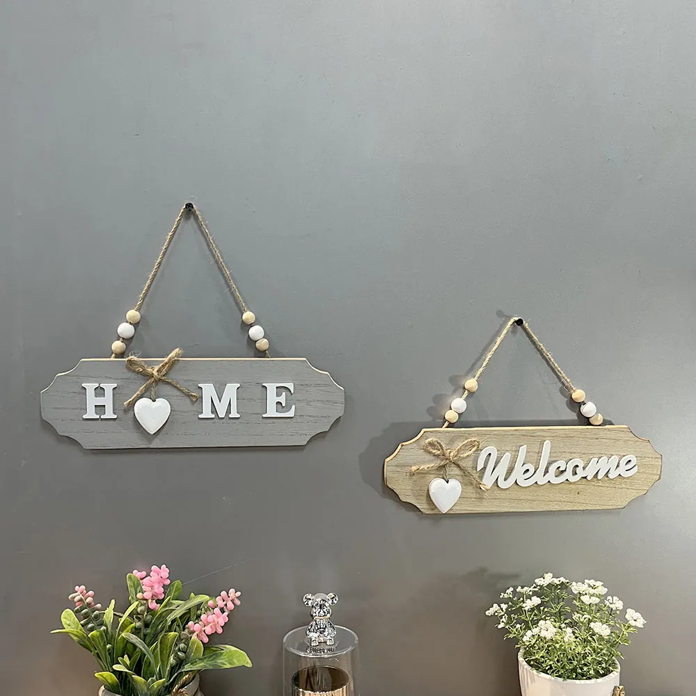 Ξύλινη Διακοσμητική Πλακέτα Welcome Home Με Σχοινί Γιούτας Ξύλινες Χάντρες Φιόγκο Καρδιά Διακόσμηση Τοίχου Σαλόνι
