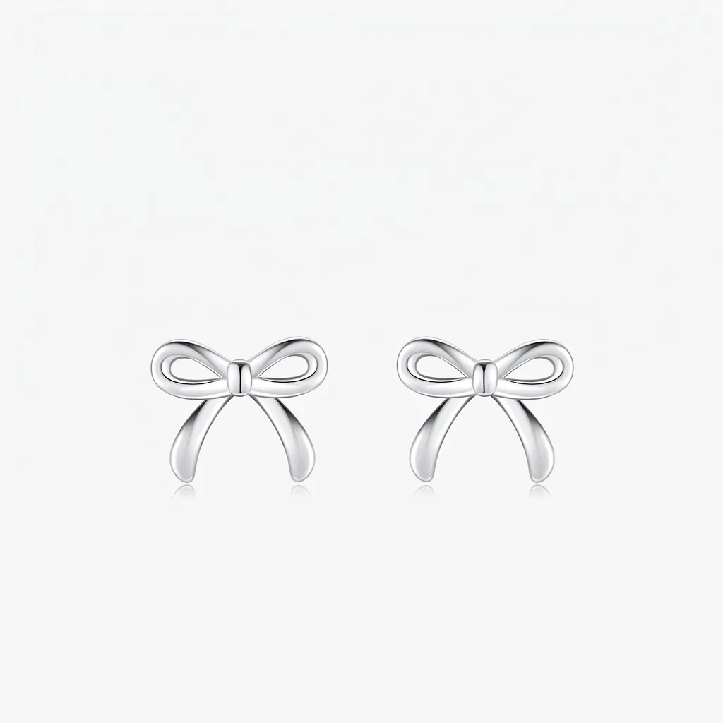 Bowknot Stud Earrings In 925 Sterling Silver Polished Minimalist Jewelry For Women Girls Sweet Tiny Accessories