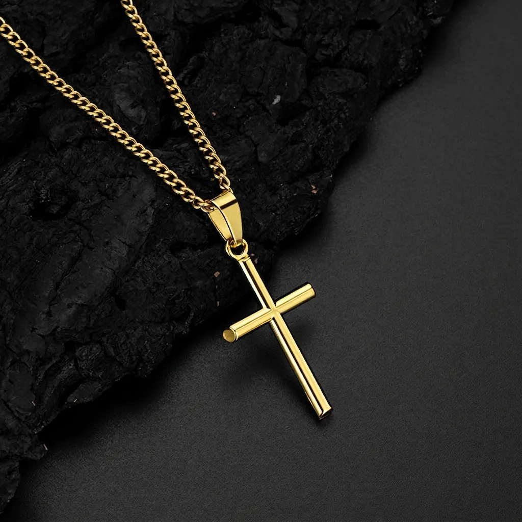 Collier Pendentif Croix Pendentif Alliage Zinc Et Chaîne Gourmette Acier Inoxydable Hip Hop Streetwear Hommes Gothique