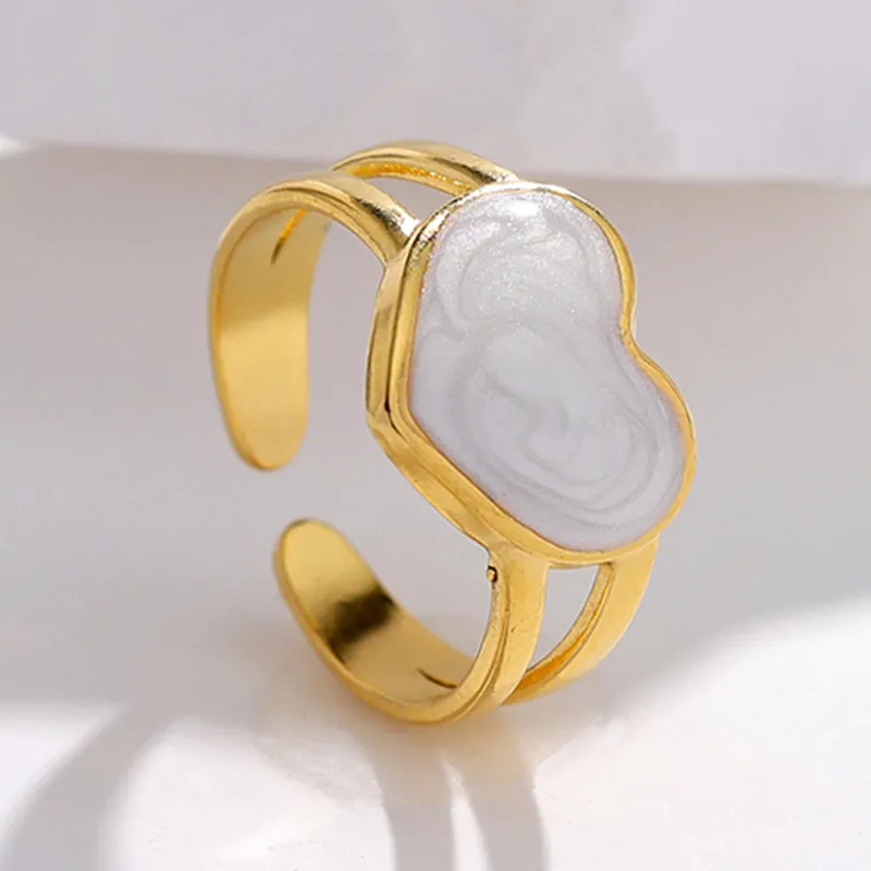 Heart Open Ring Stainless Steel Double Layer Minimalist French Retro Drip Oil Adjustable Jewelry For Women