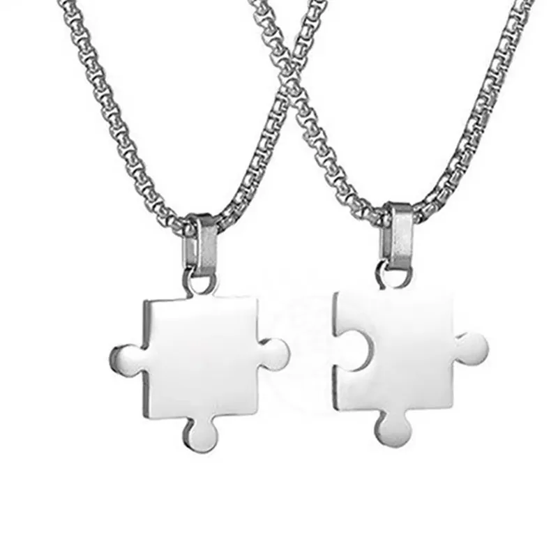Jigsaw Puzzle Pendant Necklace Titanium Stainless Steel Interlocking Jewelry Valentine Gift For Couples Lovers