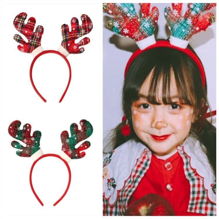 Serre Tête Cerf De Noël À Carreaux Paillettes Chapeau Elfe Accessoires Cheveux Pour Déco Fête Adultes Enfants