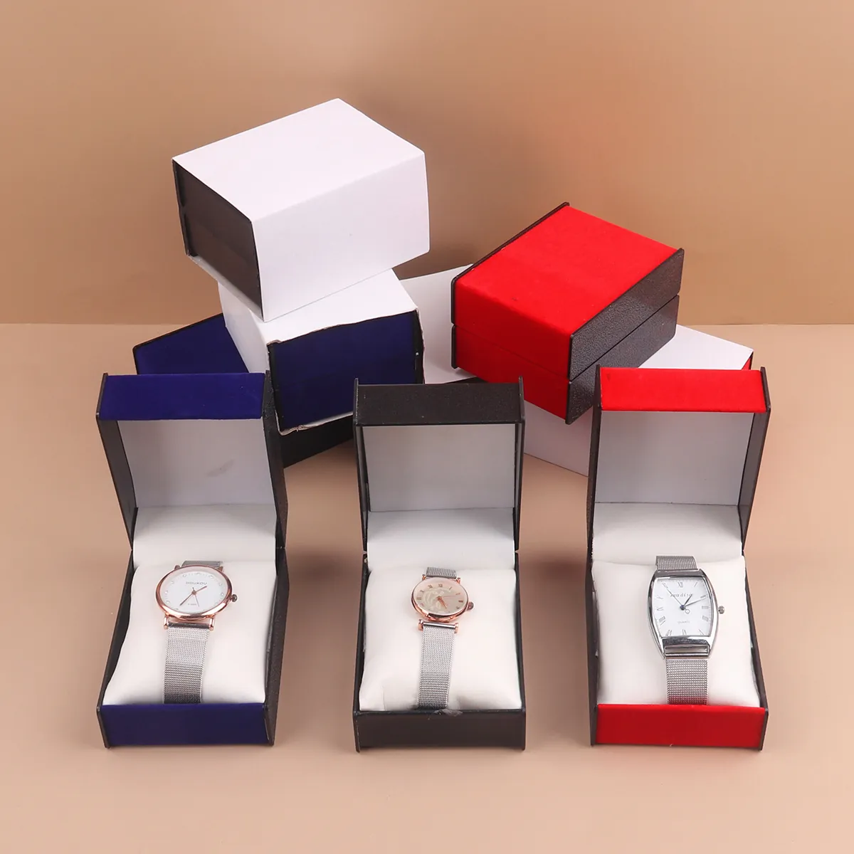 PU Leather Watch Box Jewelry Display Case Storage Organizer Flip Cover Bracelet Packaging Box With Pillow Gift Case For Men Women