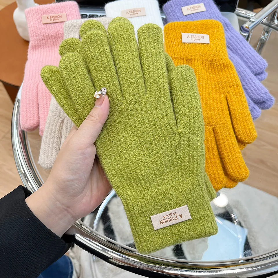 Women Winter Knitted Gloves Warm Thick Faux Alpaca Wool Touchscreen Compatible Cold Weather Outdoor Fashion