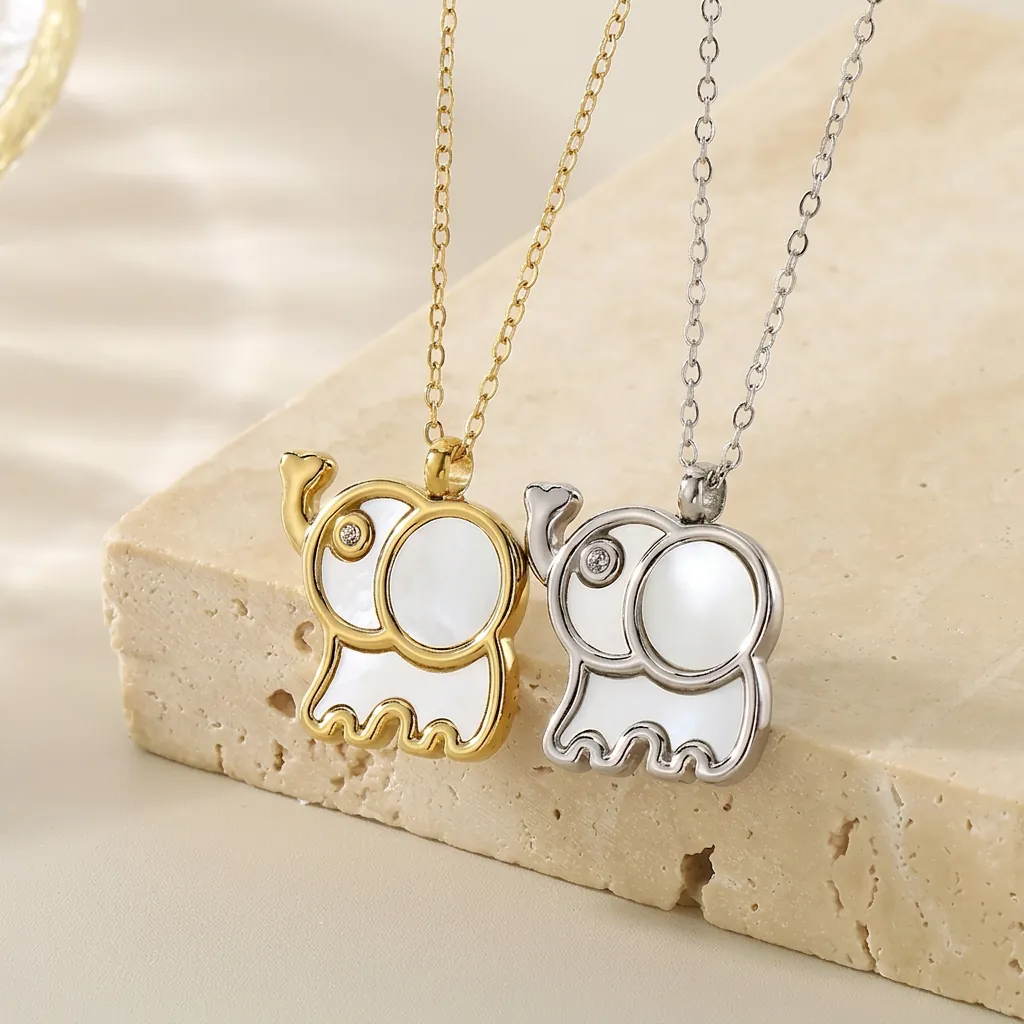 Collana Con Ciondolo A Elefante In Acciaio Inossidabile Con Inserto In Conchiglia E Occhio In Zircone Gioielli Animale