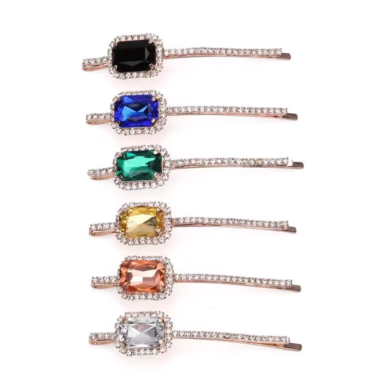 Elegant Crystal Rhinestone Hair Clip Rectangular Gemstone Alloy Barrette Korean Style For Women Girls