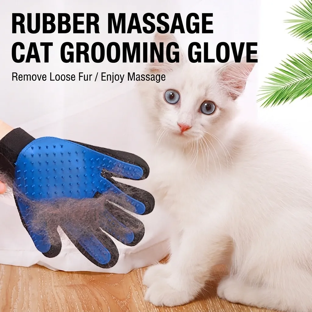 Pet Grooming Glove Silicone Rubber Deshedding Brush Massage Tool For Dogs Cats Hair Remover Bathing Mitt With Breathable Mesh