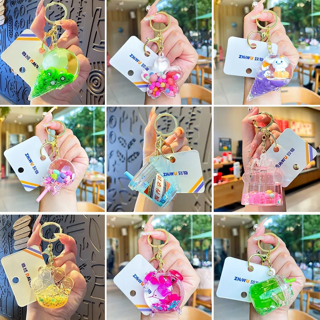 Cute Liquid Quicksand Keychain Acrylic Floating Sequins Star Lucky Bag Keyring Pendant For Bag Backpack Decor Gift