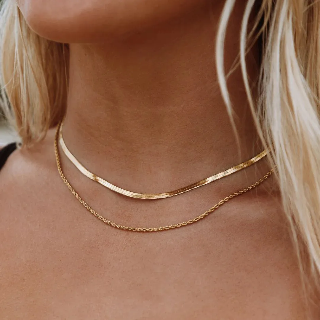Layered Necklace 18K Gold Plated Stainless Steel Snake Chain And Rope Chain Geometric Minimalist Fashion Jewelry Women