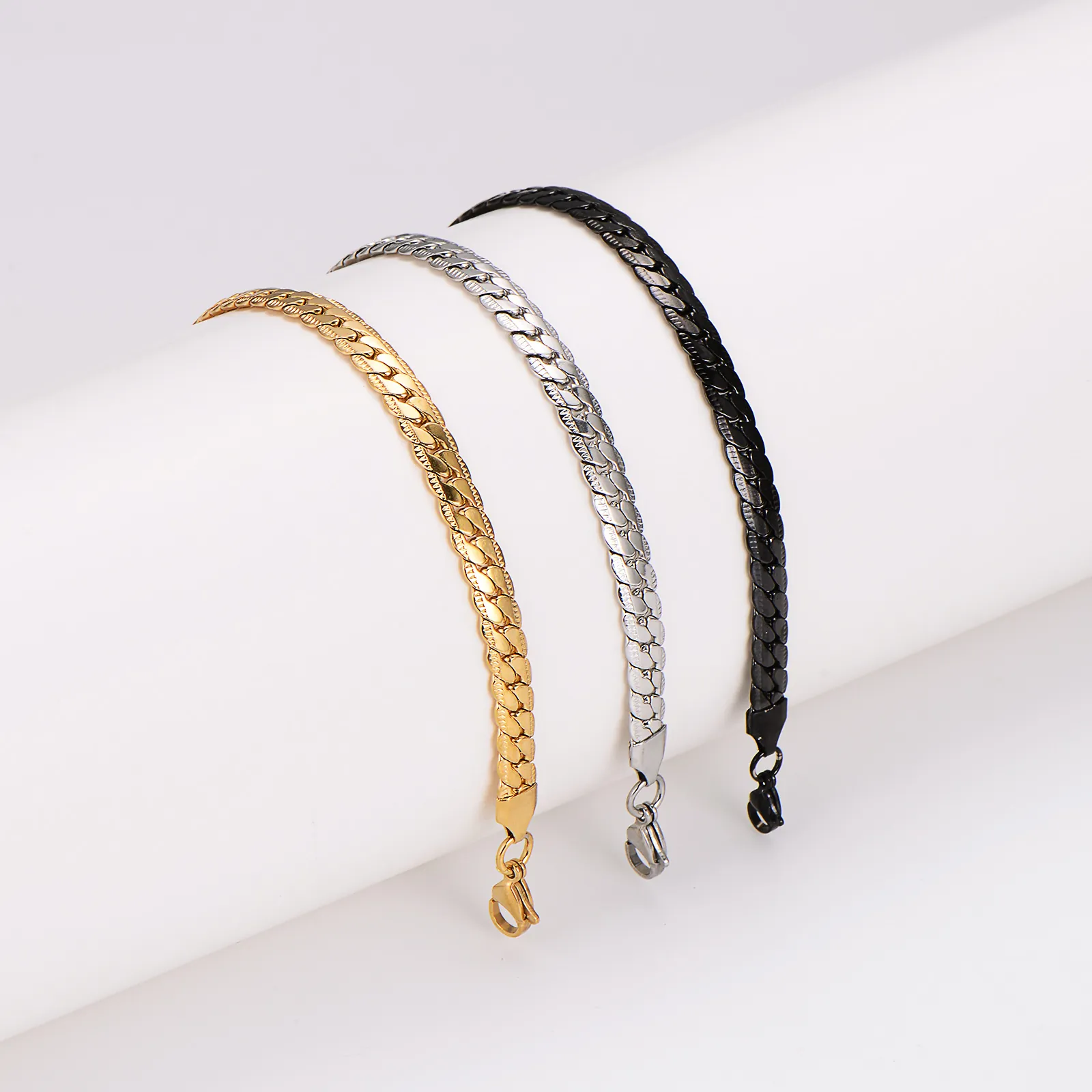 Curb Chain Bracelet 304 Stainless Steel Vintage Hip Hop Punk Minimalist Jewelry For Men And Women Electroplated
