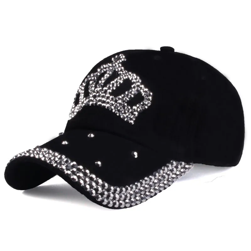 Women Fashion Baseball Cap With Rhinestone Crown Denim Distressed Sun Protection Hat Adjustable Outdoor Casual