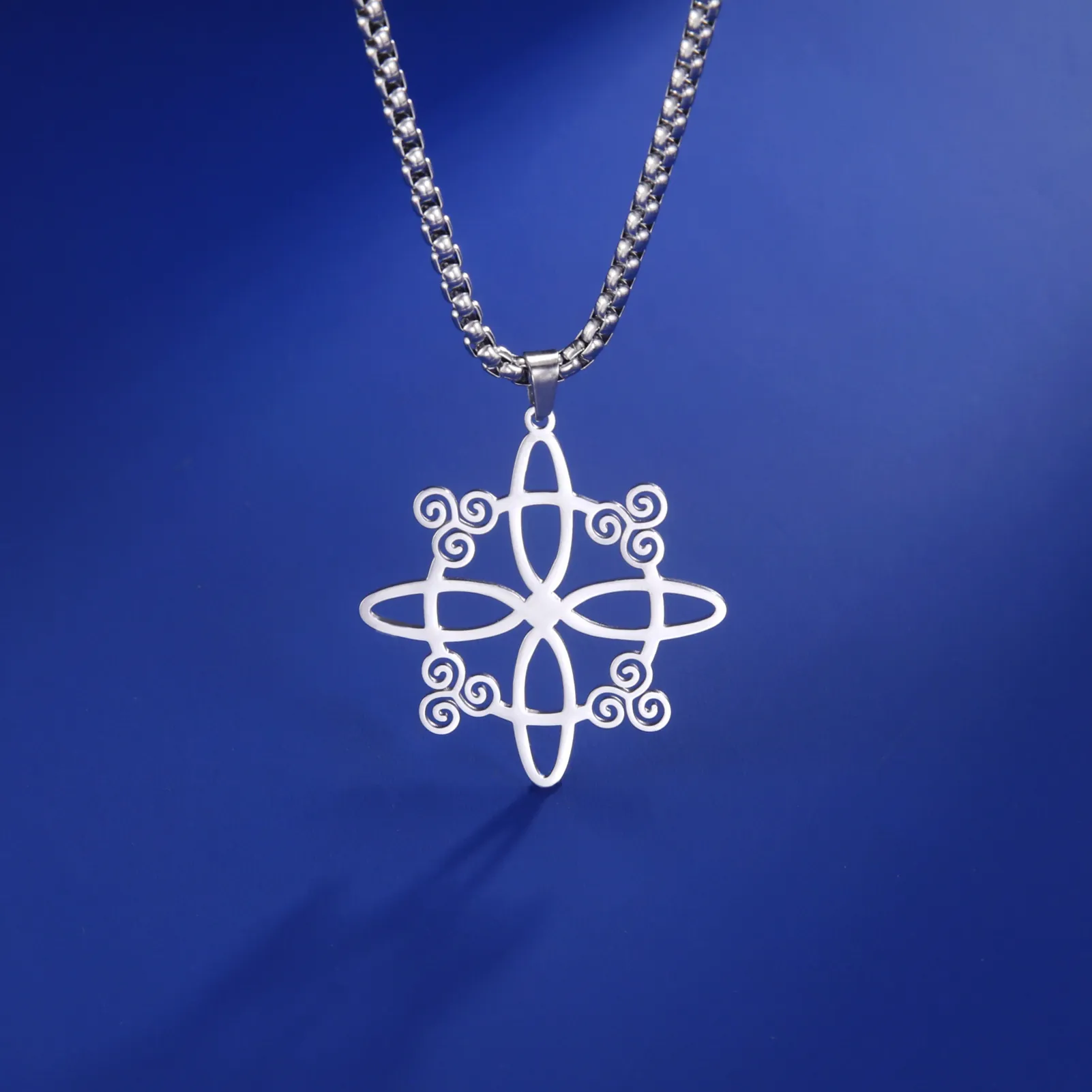 Stainless Steel Witch Knot Triskele Pendant Necklace Vintage Celtic Geometric Hip Hop Jewelry For Unisex Men Women