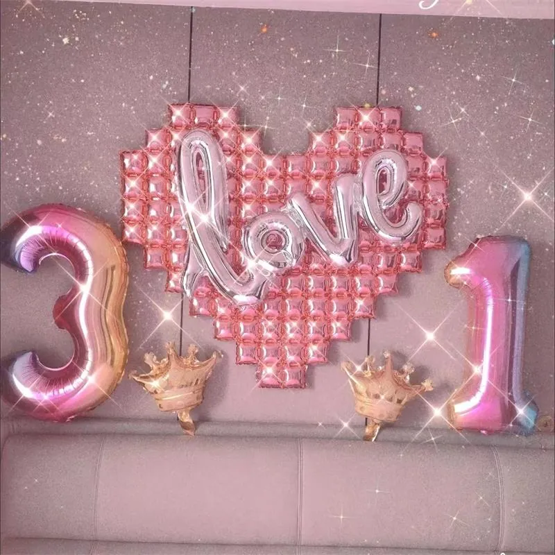 Heart Shaped Foil Balloons Background Wall Love Script Balloon Romantic Proposal Wedding Valentine Day Party Decoration