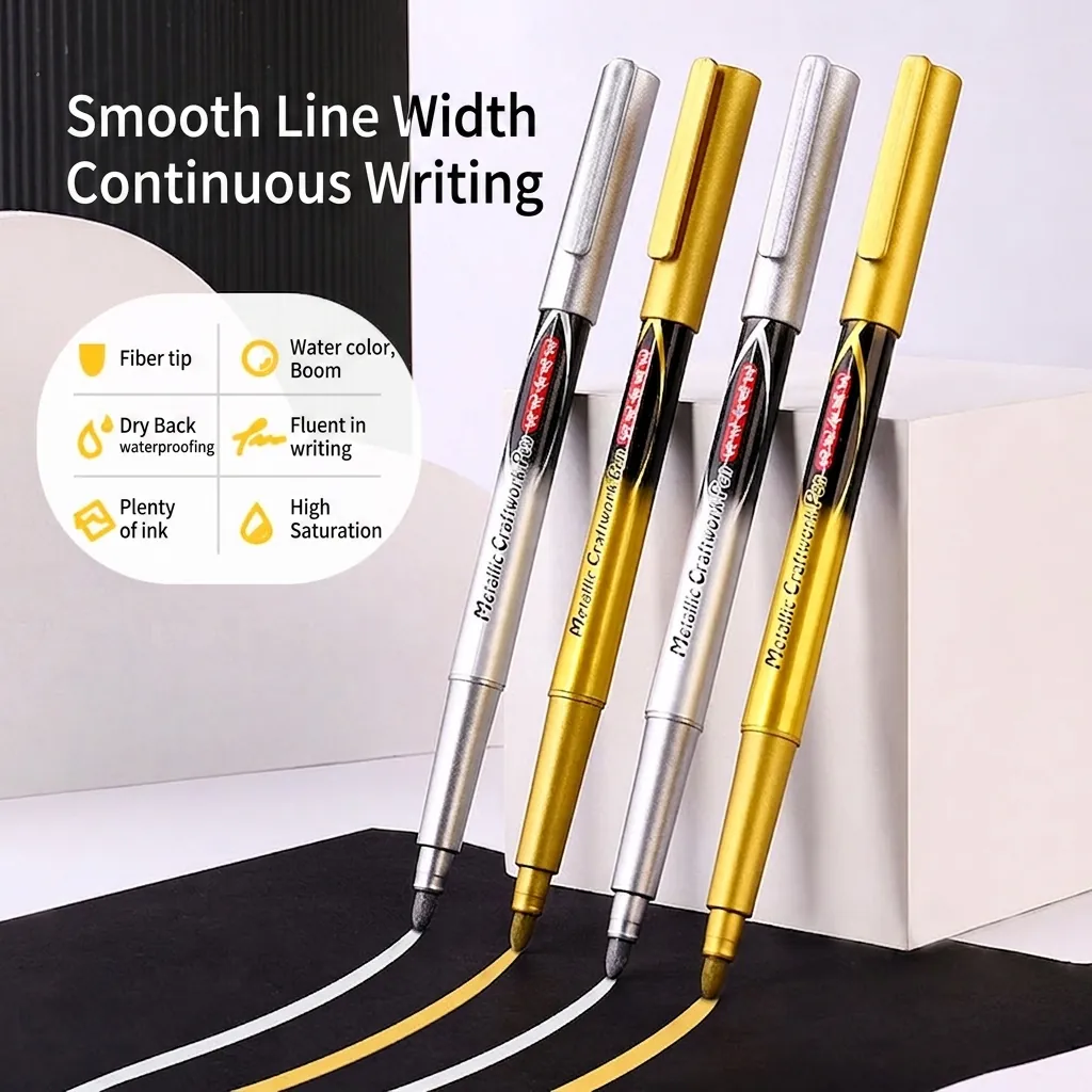 Metallic Craftwork Marker Pens Gold Silver Ink Waterproof Permanent For DIY Scrapbooking Invitation Signature Smooth Writing