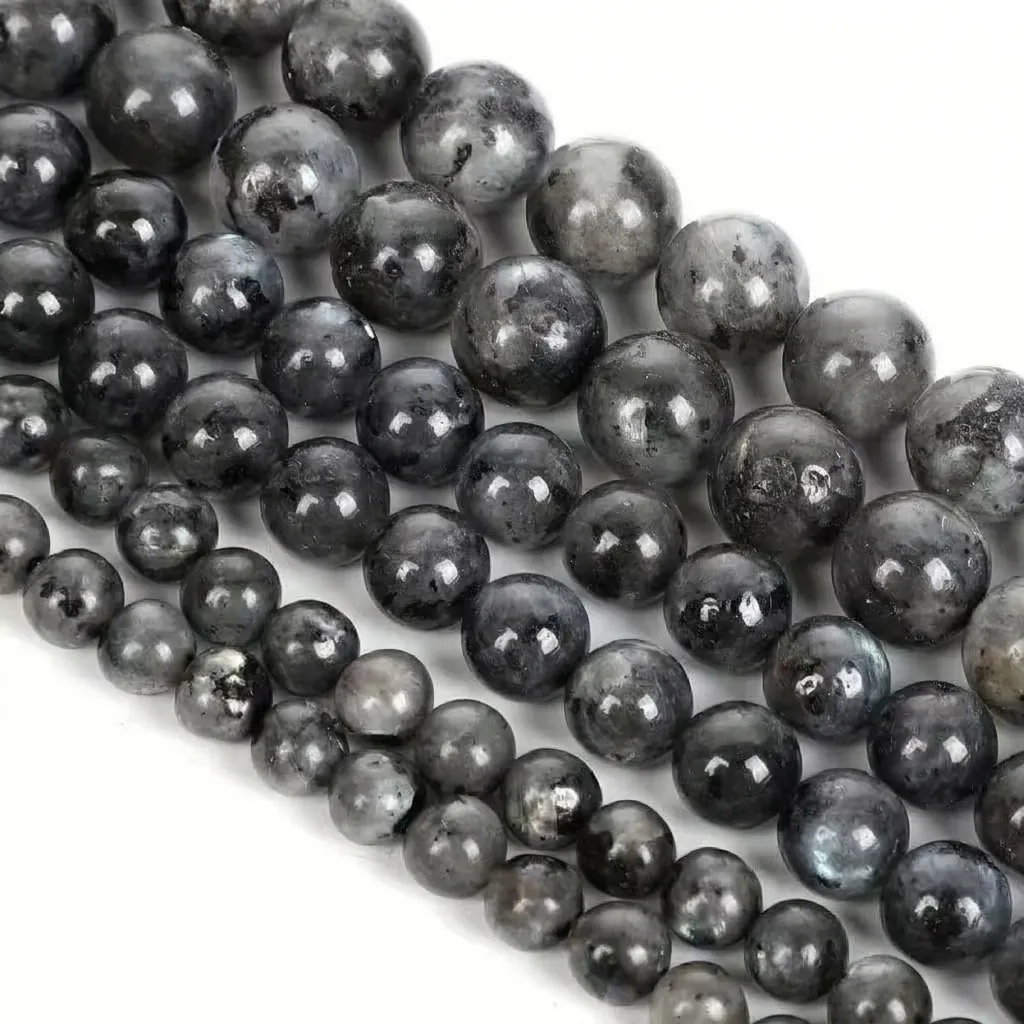 Natural Labradorite Round Beads Black Flash Stone Gray Moonstone Loose Gemstone For DIY Jewelry Making Polished Smooth