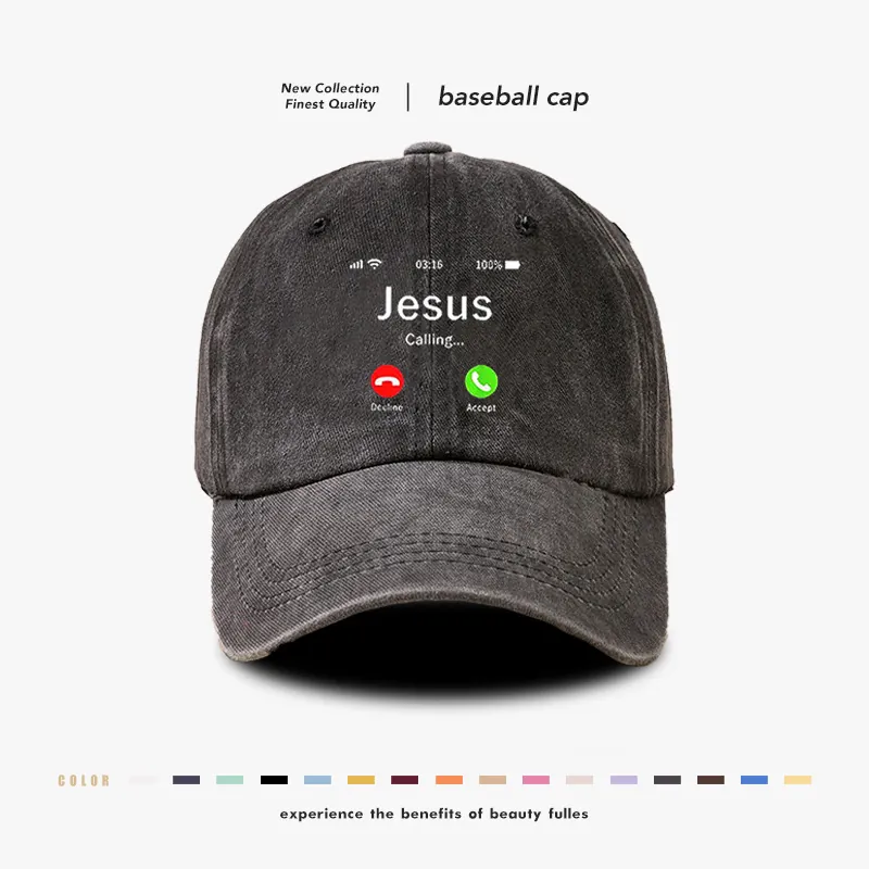 Baseball Cap Gewaschene Baumwolle Vintage Jesus Calling Telefon Print Verstellbare Casual Sonnenhut Herren Damen