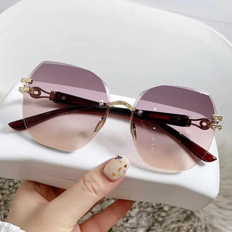 Gafas De Sol Sin Montura Polígono Lentes Degradadas Patillas De Metal Protección UV400 Estilo Retro Para Mujer