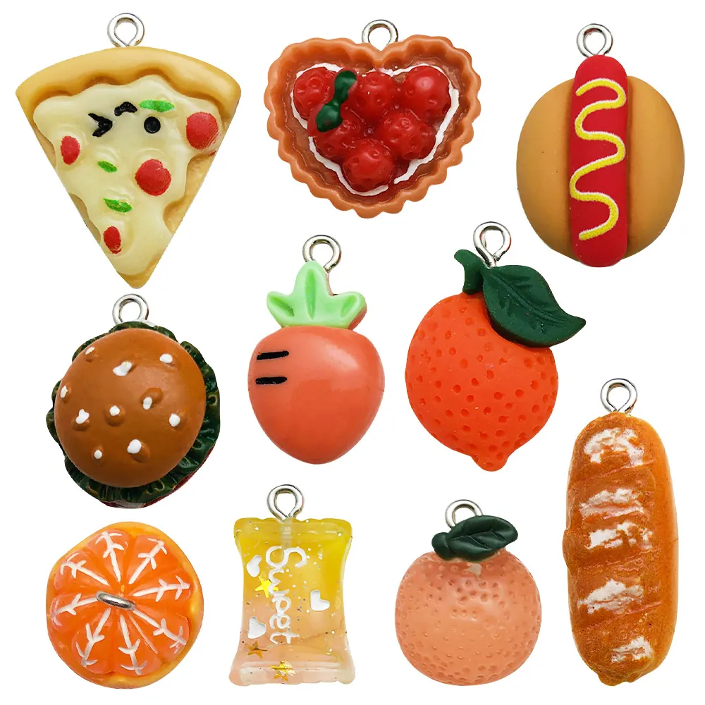 Resin Food Charms Simulation Fruit Orange Pizza Burger DIY Jewelry Making Accessories For Keychains Necklaces Cute Miniature Assorted