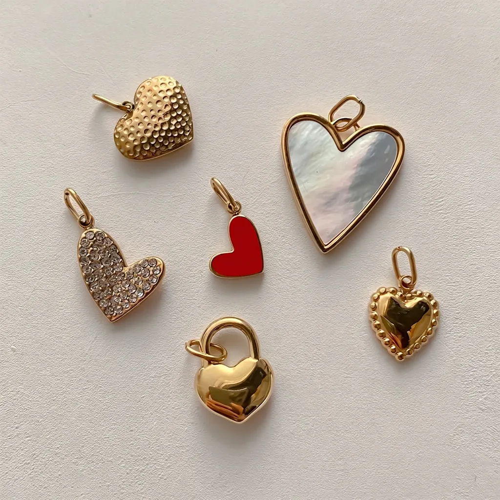 Breloques En Forme De Coeur En Acier Inoxydable Avec Strass Coquille Émail Pour La Fabrication De Bijoux DIY Mode Femmes