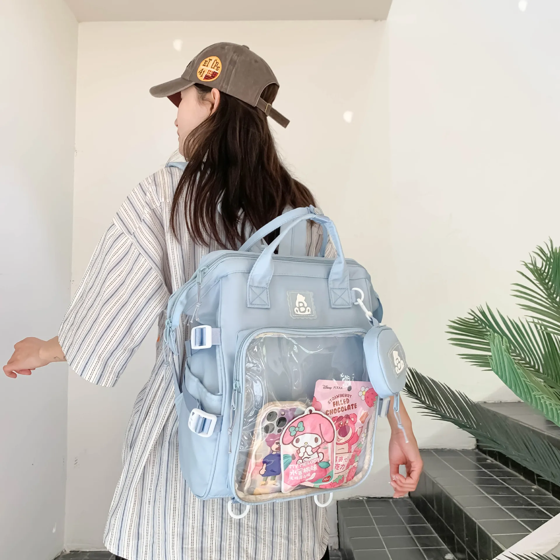 Nylon Ita Tasche Transparentes Vorderfach Schultasche Kawaii Rucksack Mit Mini Rundem Geldbeutel Für Mädchen
