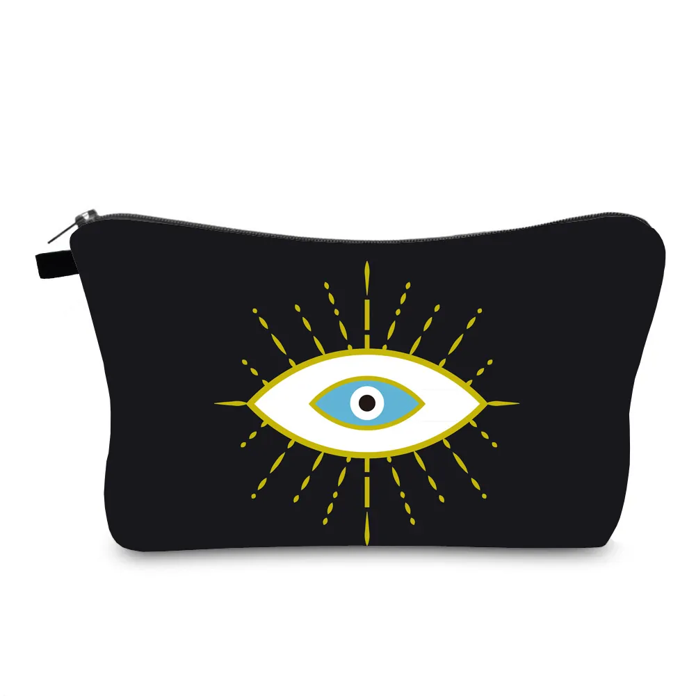 Trousse de Maquillage en Polyester Motif Mauvais Œil Imperméable Organisateur de Cosmétiques de Voyage Portable pour Femmes