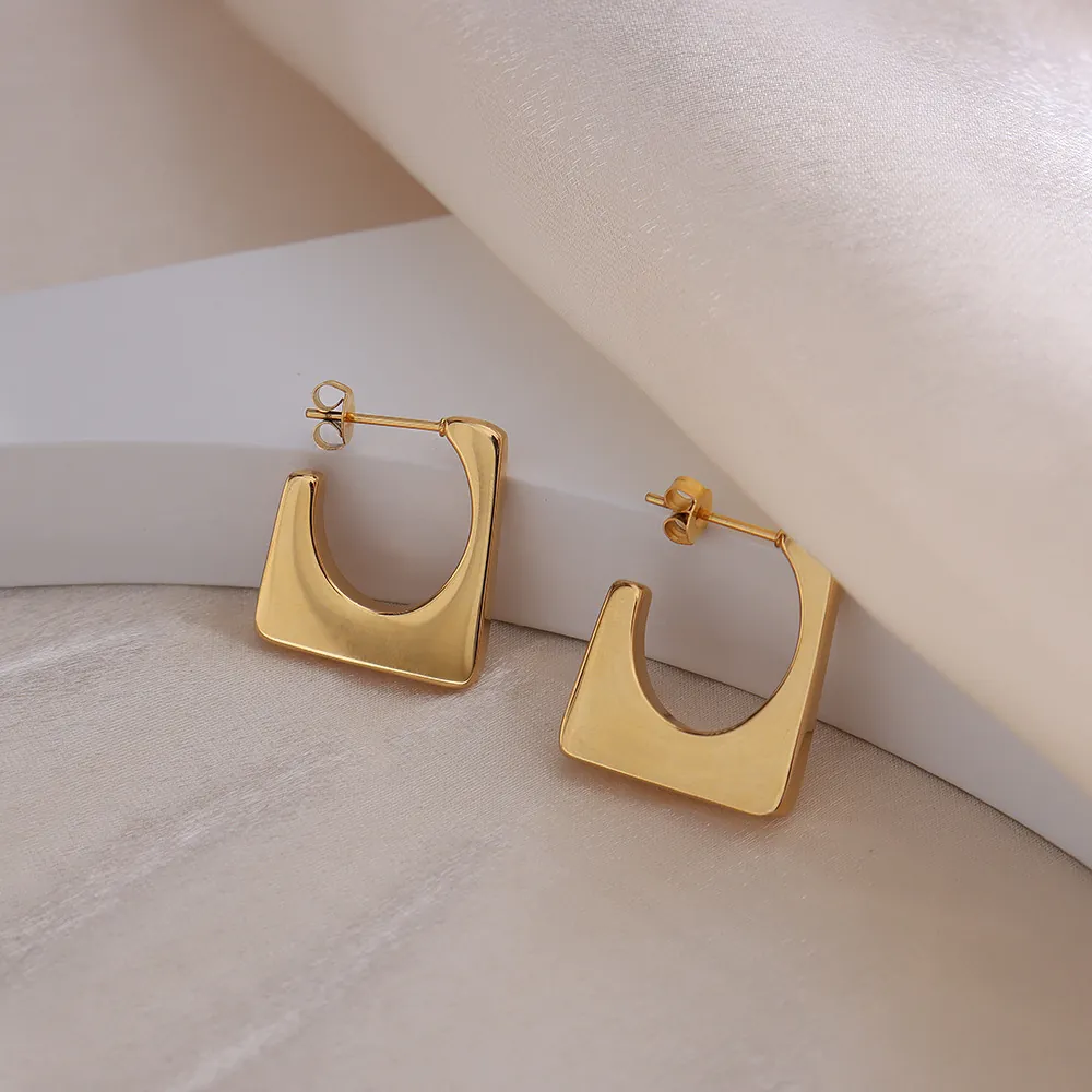 Minimalist Geometric Trapezoid Stud Earrings Stainless Steel Gold Plated Polished Modern Style Jewelry For Women
