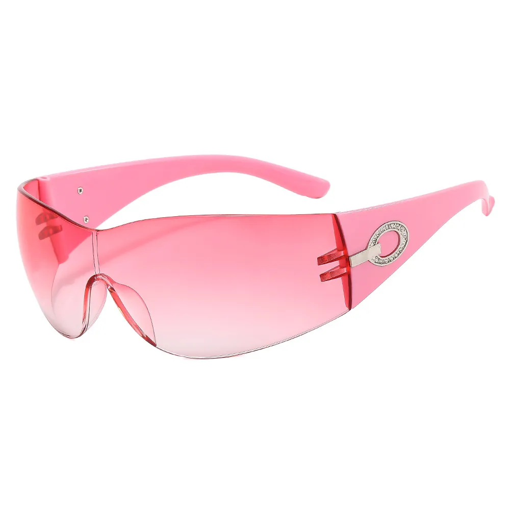 Y2K Wrap Around Sports Sunglasses PC Single Lens UV400 Protection Rhinestone Decoration Outdoor Cycling For Men Women