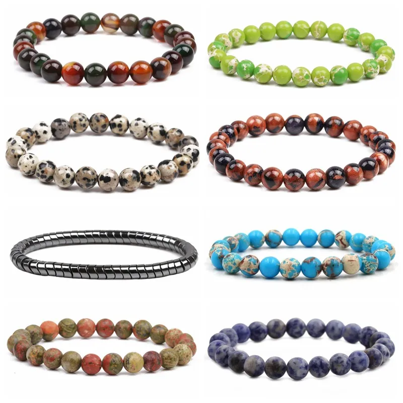 Bracciale Di Perline In Pietra Naturale Agata Ematite Occhio Di Tigre Elastico Boho Minimalista Gioielli Unisex Regalo