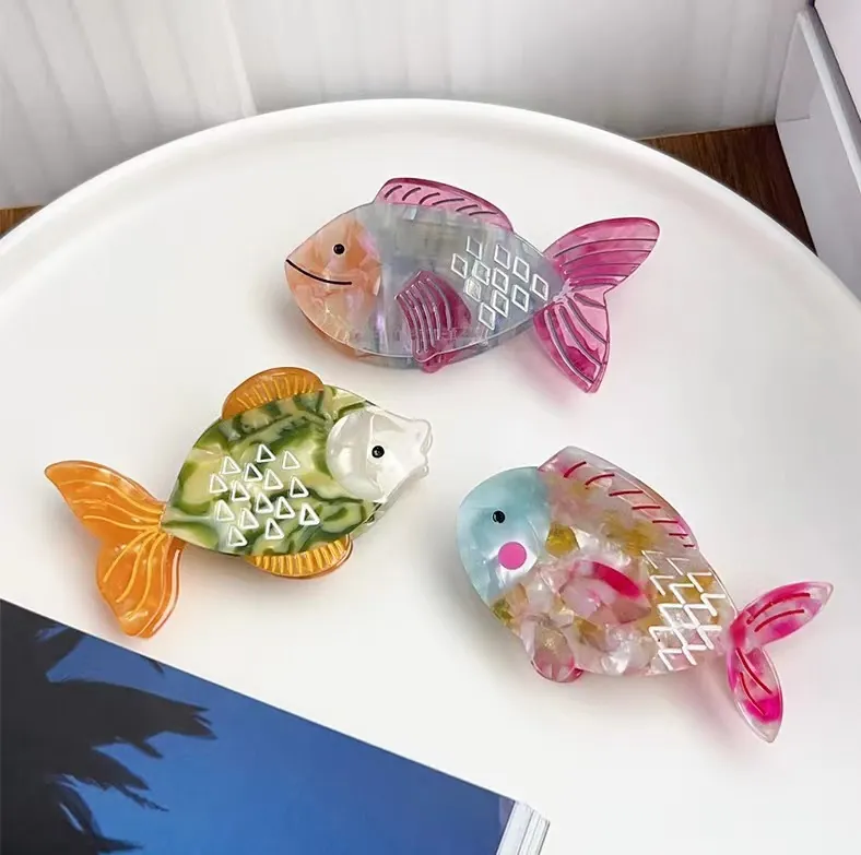 Goldfish Hair Claw Clip Acetate Ocean Animal Shaped Ponytail Holder Colorful Decorative Fashion Headwear For Women Girls