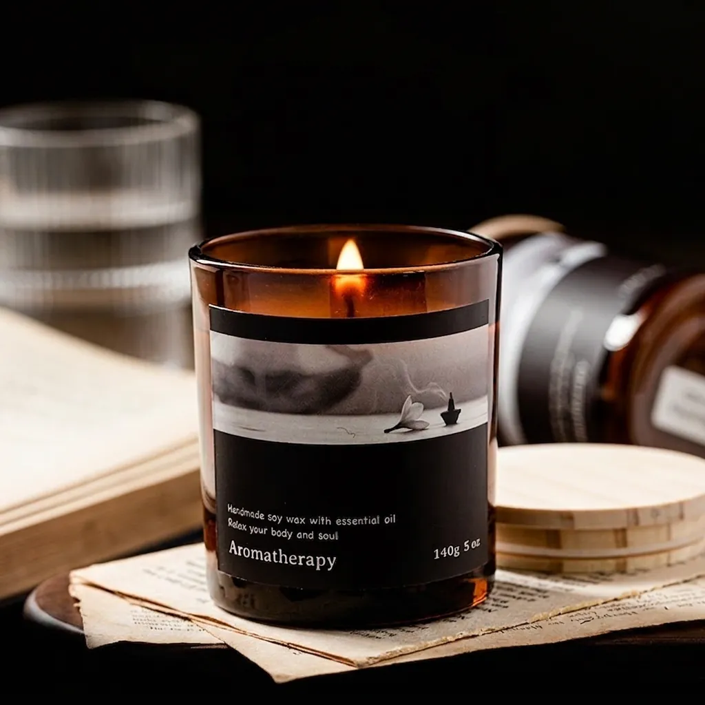 Aromatherapy Scented Candle Soy Wax Essential Oil Glass Jar Wood Lid Handmade Natural Relaxing Indoor Home Decor Gift