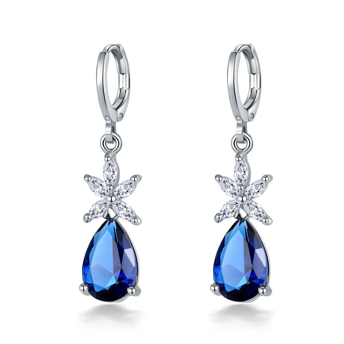 Elegant Copper Waterdrop Dangle Earrings With Flower Design Rhinestone Inlaid Fashion Jewelry For Women Wedding Party