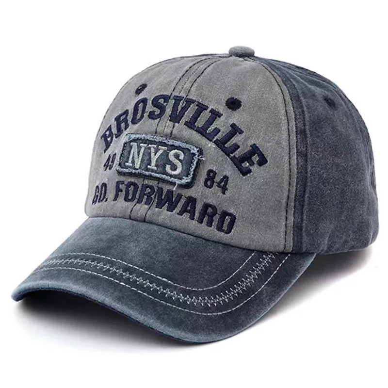 Washed Cotton Baseball Cap Vintage Distressed Embroidery Adjustable Outdoor Sporty Sun Hat For Men Women