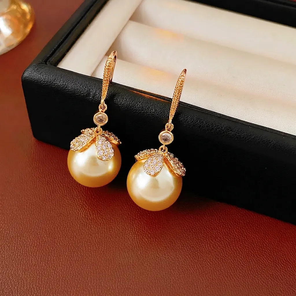Boucles D'oreilles Pendantes Fleurs Zircon Alliage Imitation Künstliche Perle Plaqué Or Avec Tige En Acier Bijoux Luxe Élégants Femmes