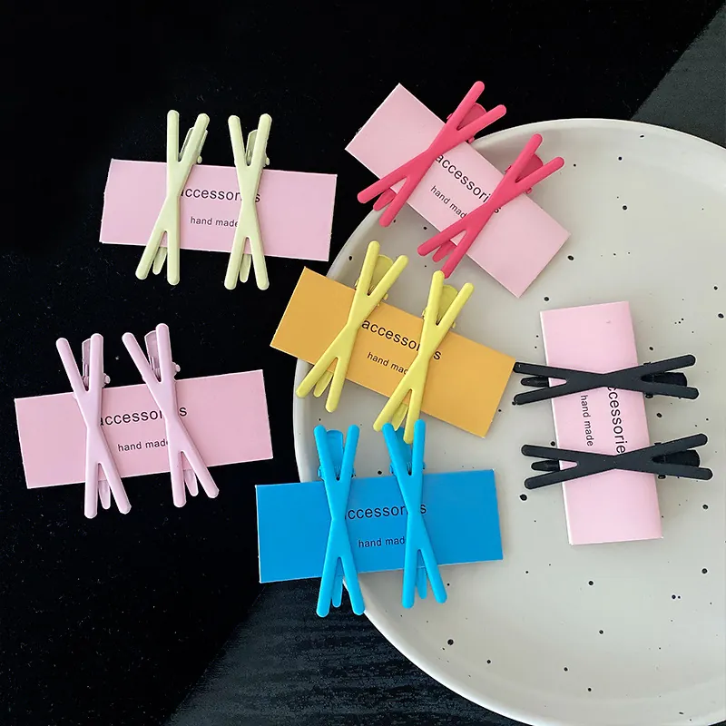 Cross Hair Clips X Shape Alloy Matte Candy Color Side Duckbill Hairpins Korean Style Fashion Accessories For Women Girls