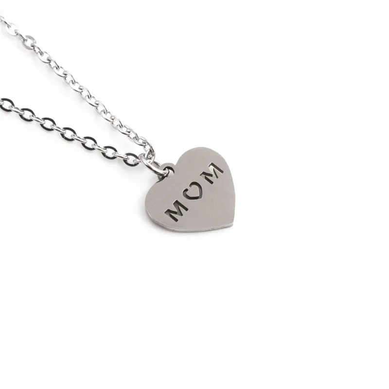 Collier Pendentif Cœur Acier Inoxydable Lettrage Mom Bijoux Simples Cadeau Pour Mère