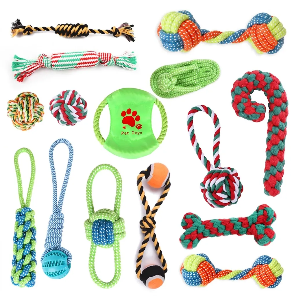 Dog Rope Toy Cotton Braided Chew Teeth Cleaning Bone Ball Knot Interactive Pet Play Toy For Small Medium Large Breed